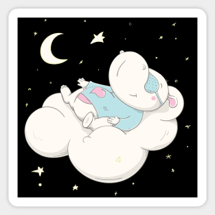 Lovely cute hippo is sleeping on a white cloud Sticker